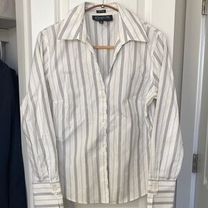 Jones New York White and Gray Striped Dress Shirt